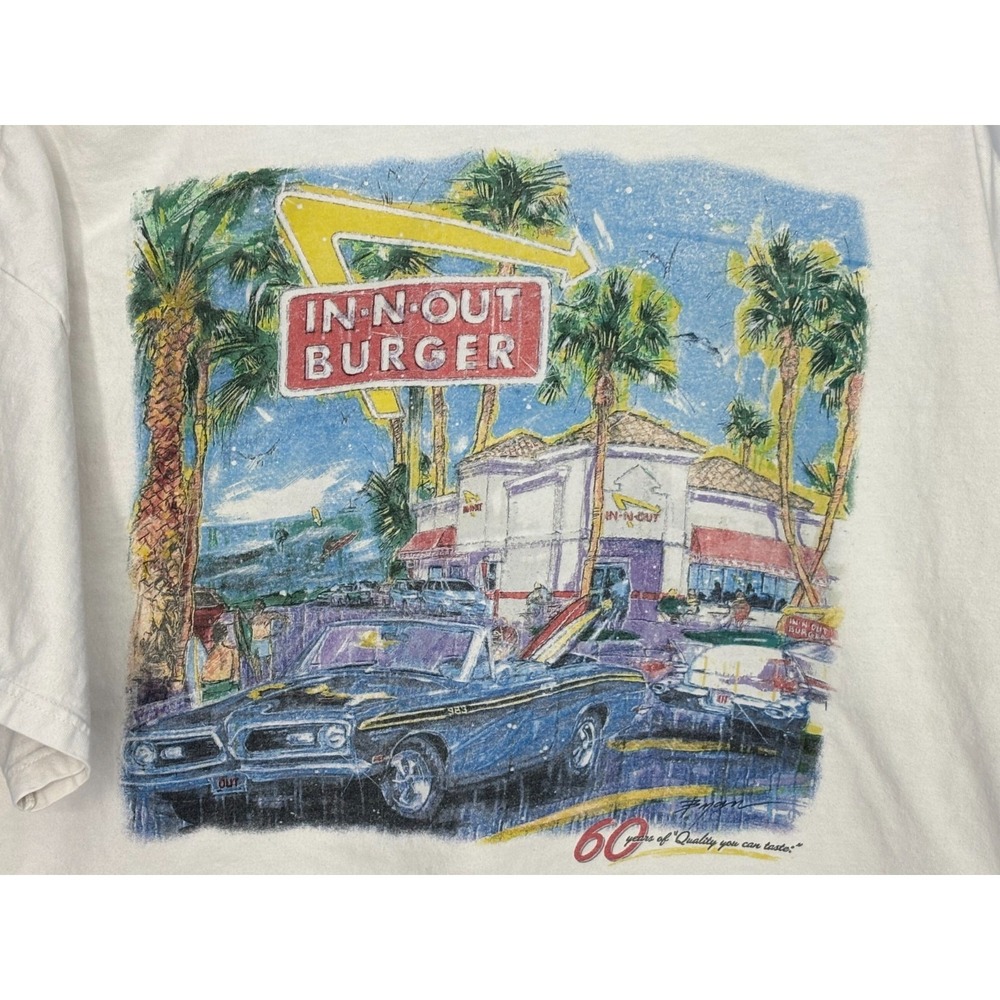 In N Out Burger 60th Anniversary Graphic T-Shirt Mens White XL Vintage 90s Hanes